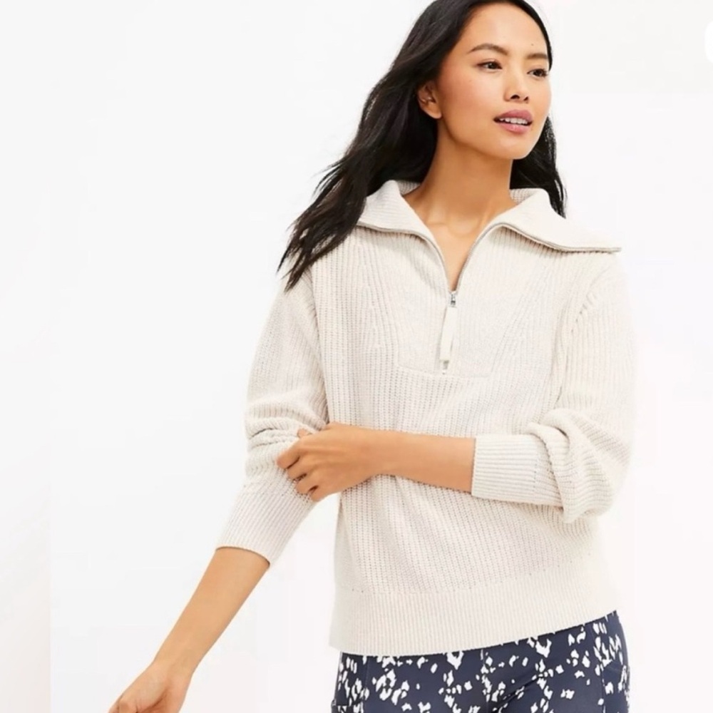 LOFT Cream Ribbed Turtleneck Sweater